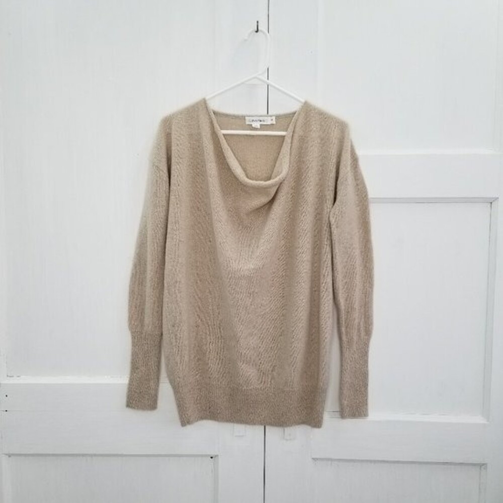 Calvin Klein Wool Blend Tan Metallic Drape Neck Pullover Sweater Women's SP